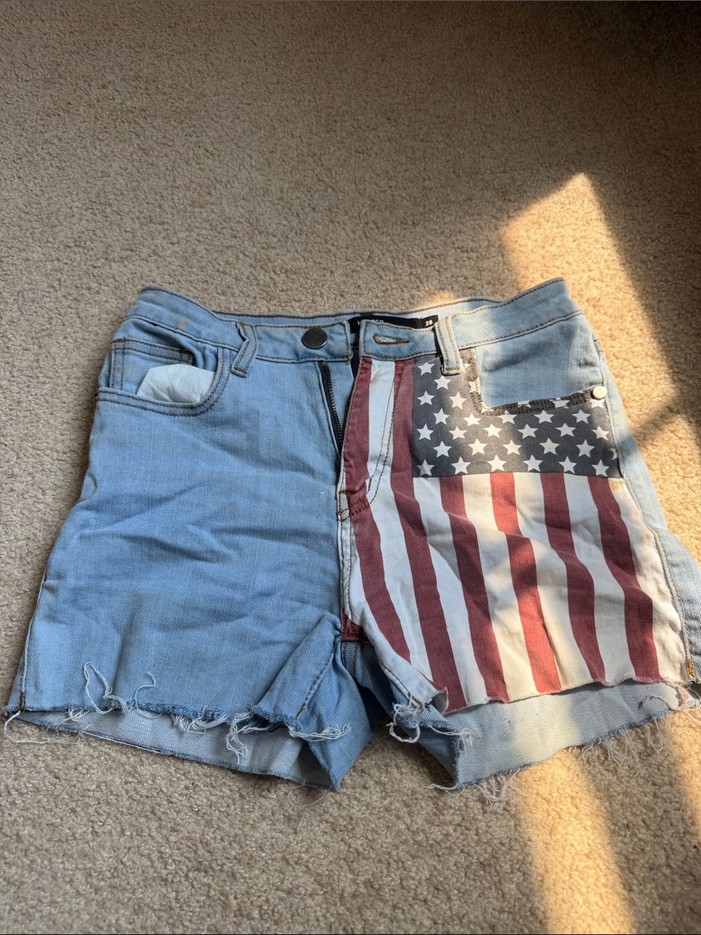 Harper Light Blue Denim Shorts with Red, White & Blue Flag Panel